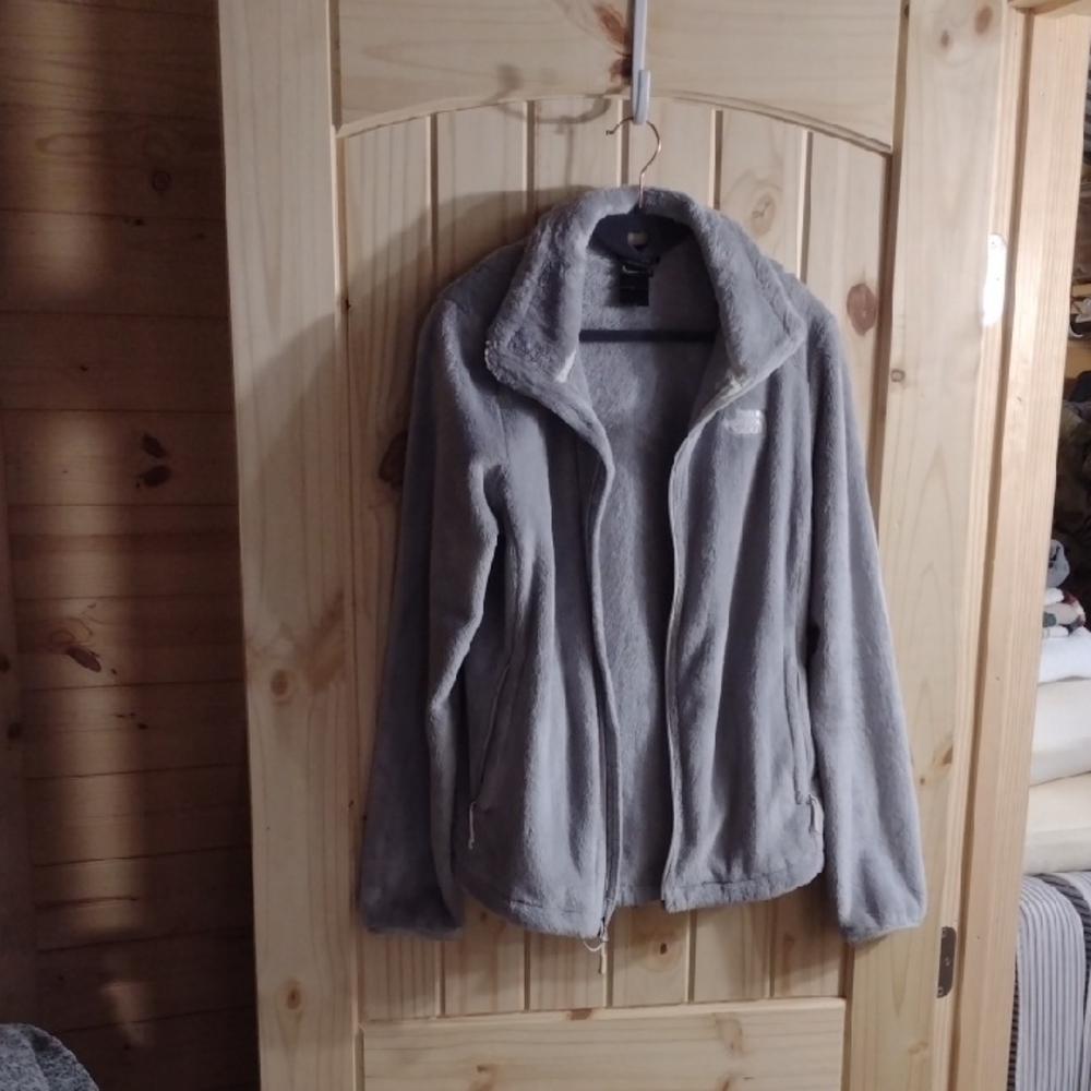 The North Face Gray Teddy Jacket Women's Medium Plush Fleece High Collar